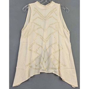 Living Doll Women Shirt Size LARGE Cream Preppy Gold Accent Sultry Open Back Cla